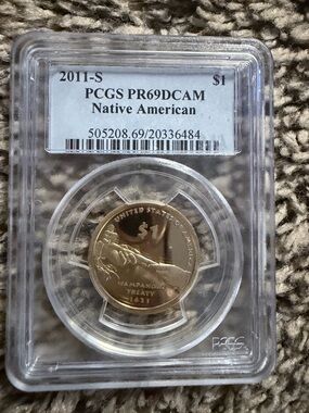 PCGS Graded 2011-S Native American $1 Coin in Clear Holder - Gold Tone